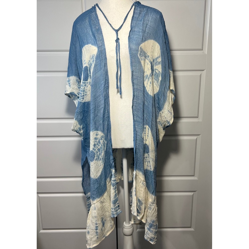 Umgee USA Blue Tie Dye Kimono Cover Up Lightweight Gauze MED/LG L‎